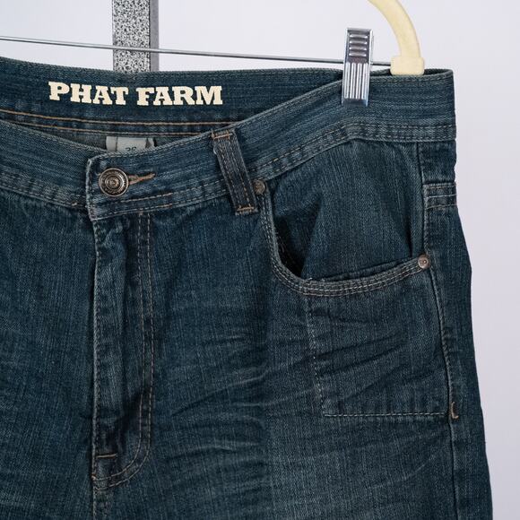 Y2K Phat Farm Denim Jean Shorts Mens SZ 36 Skater Hip Hop Jorts Streetwear Baggy - Picture 6 of 11